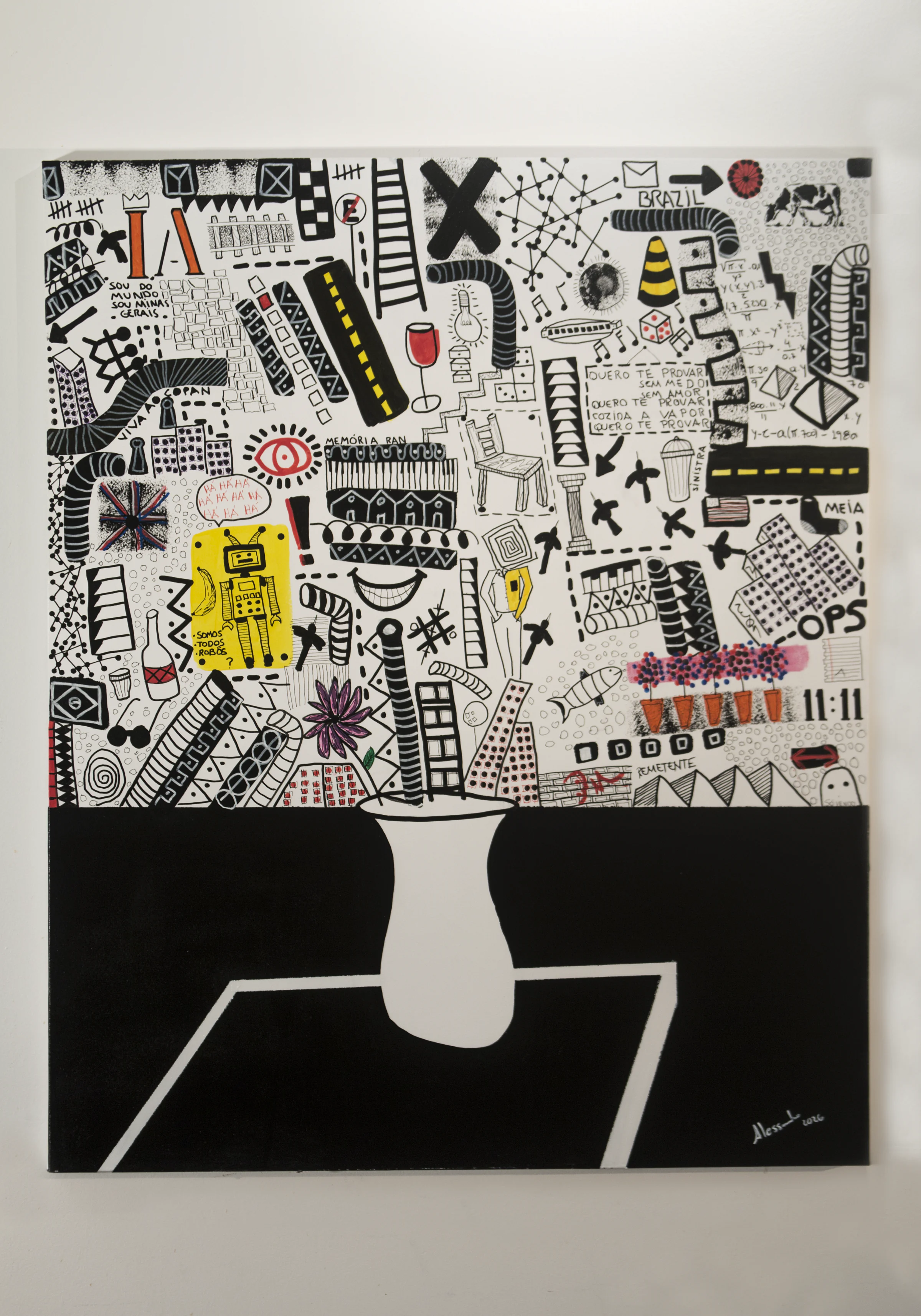 Painting from the Vazando series with a vessel creating a visual pause among dense marks and saturated color.