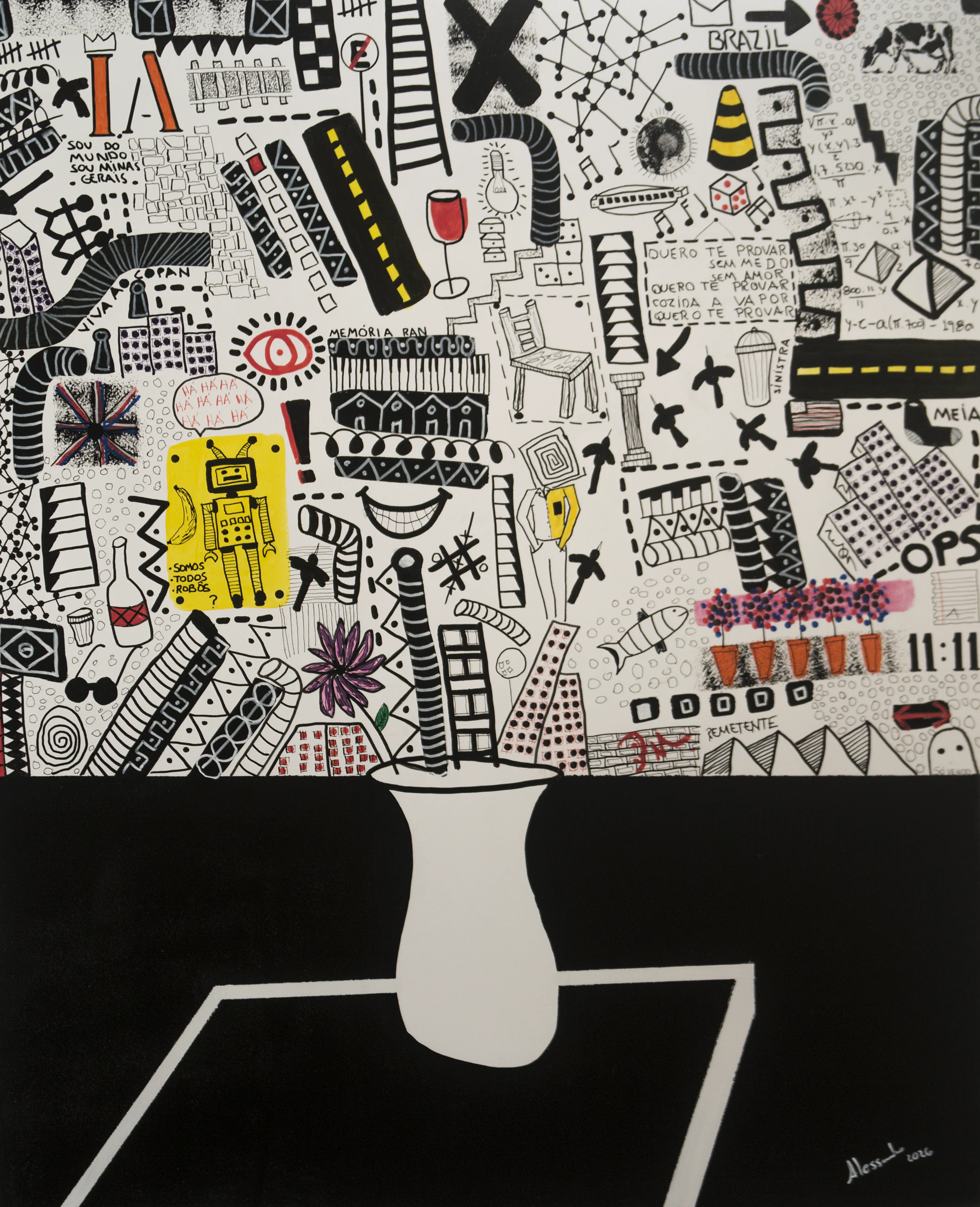 Painting from the Vazando series with a vessel creating a visual pause among dense marks and saturated color.